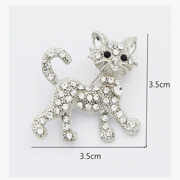 Silver Rhinestone cat brooch - Picture 3 of 3